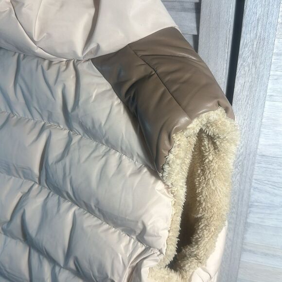 Zshow off white puffer vest with brown trim - Picture 6 of 8